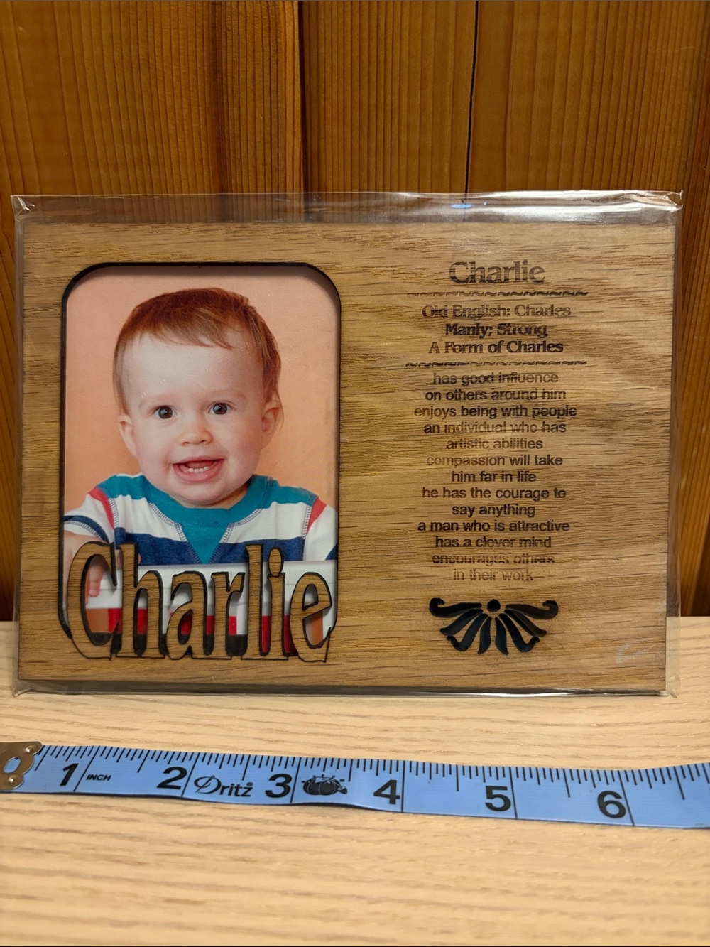 Charlie Engraved Wooden Photo Frame - Natural Wood